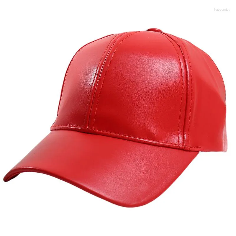 Casquettes de baseball 6 panneaux PU Faux cuir Casquette de baseball incurvée Chapeaux de papa pour femmes hommes rouge rose noir bleu marron