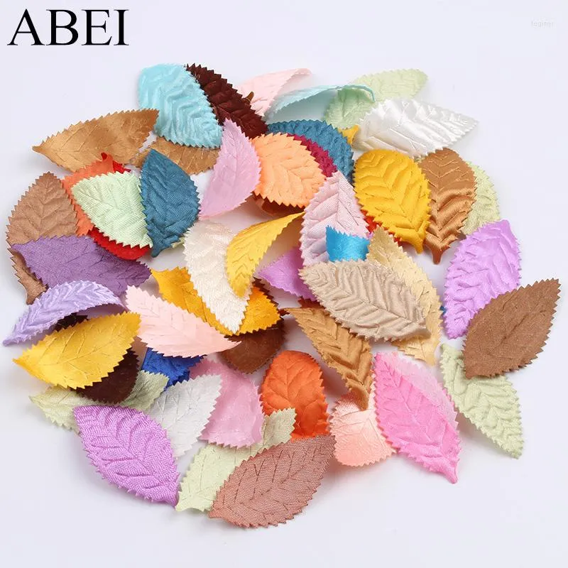 Fleurs décoratives 100 pièces/lot mélange de couleurs feuille Patch feuilles de soie artificielles pour fête de mariage Scrapbook décoration fausse fleur accessoire de bricolage