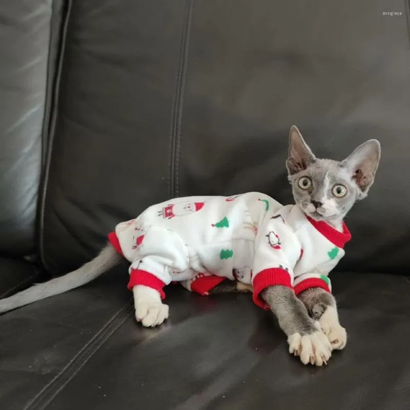 Kedi Kostümleri Noel Noel Baba Kostüm Sfenks Sıcak Sweater Tüysüz Kış Polar Coat Devon Rex 4-Bleged Sulma Pet