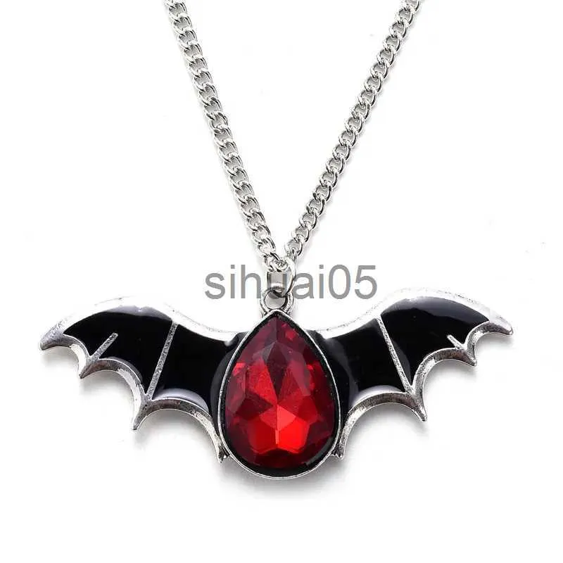 Anhänger Halsketten Halloween Vampir Fledermaus Spinne Anhänger Halsketten Vintage Kristall Scharlach Spiegel Halsband für Frauen Gothic Hip Hop Y2k Schmuck Geschenk x1009