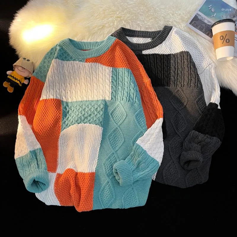 Męskie swetry 2023 Autumn and Winter Patchwork dla mężczyzn Wysokiej jakości Bawełniany ciepły kolorowy słodki sweter pullover Casual Man Sweter B53
