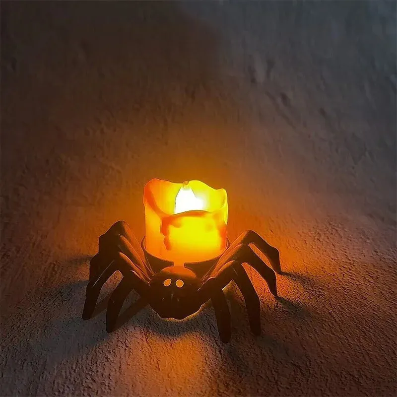 Decoratieve objecten beeldjes 14 stuks Halloween Spideen Pompoenlamp LED Kaarslicht Decoraties Spookfeest Decor Horror Rekwisieten Batterij 231009