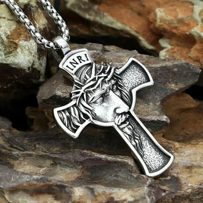 316L Stainless Steel Jesus Face Cross Pendant Necklace Men Boy Vintage  Catholic Cross Jesus Necklace Chain Amulet Jewelry Gift - AliExpress