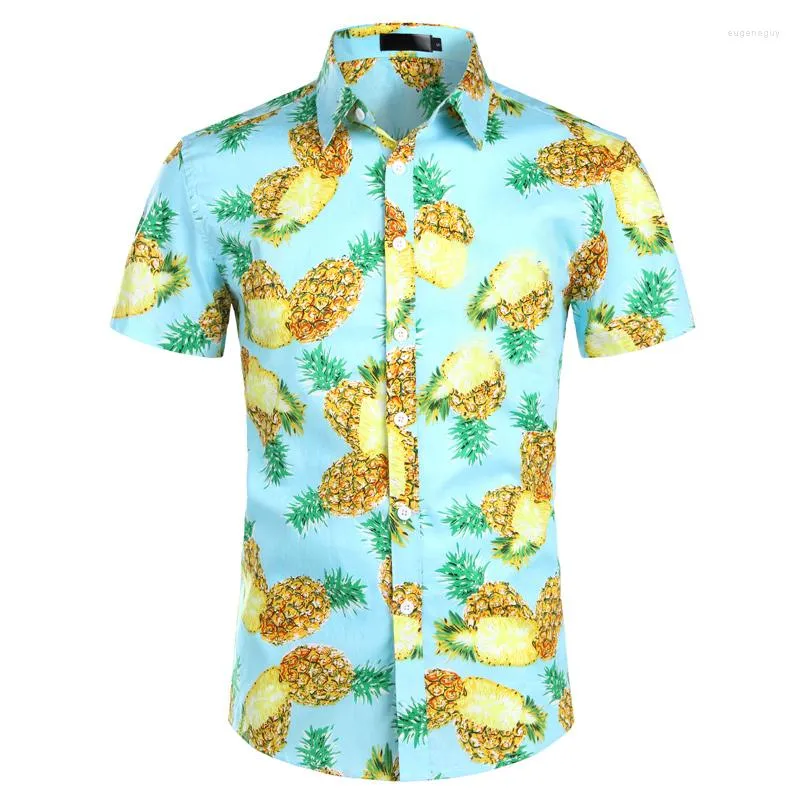 Camicie casual da uomo Camicia estiva di lusso Ananas Risvolto Stampa a maniche corte Hawaiano Moda allentata Top oversize Abbigliamento