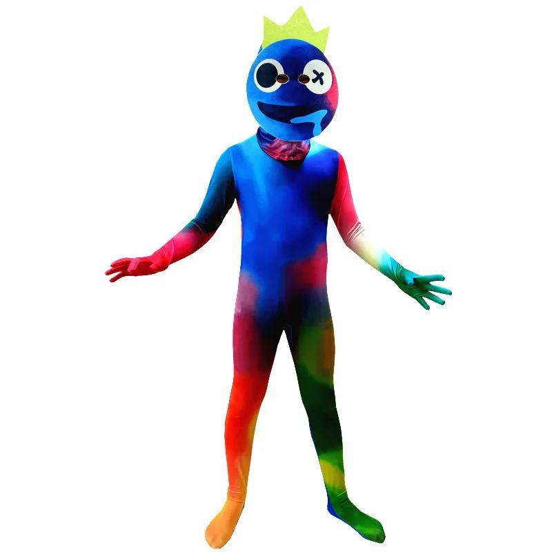 Rainbow Friends fantasia para crianças adulto azul arco-íris