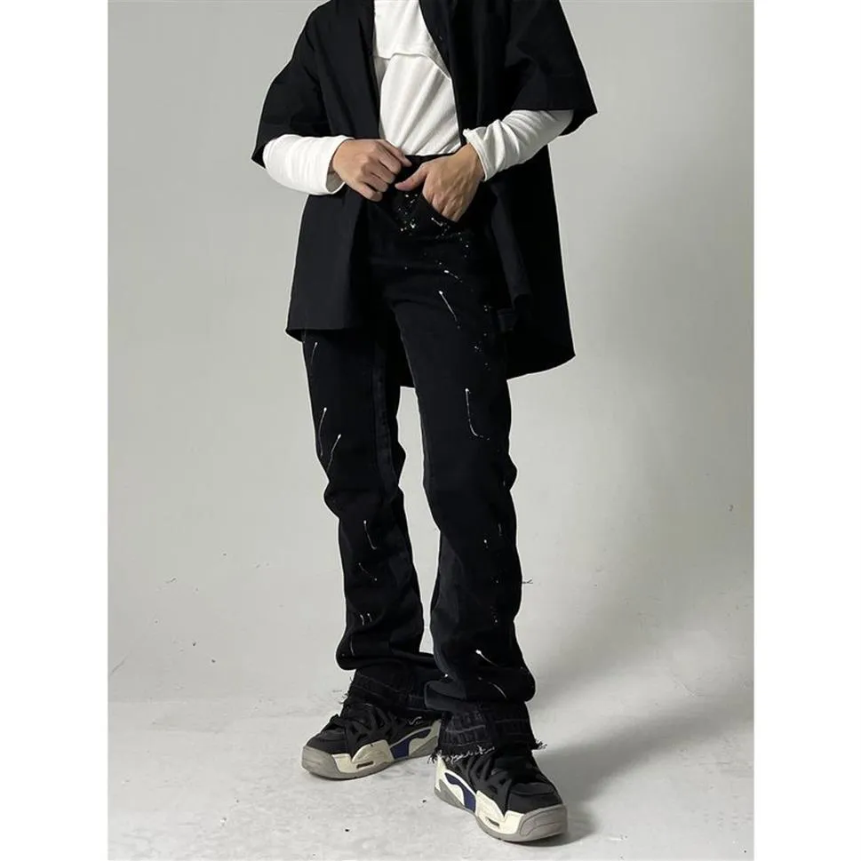 Męskie dżinsy Firmranch mężczyźni kobiety czarne dla mężczyzn 2022 Street Stored Stacked Buta Boy Boybriend Pants Moto Trouse298f