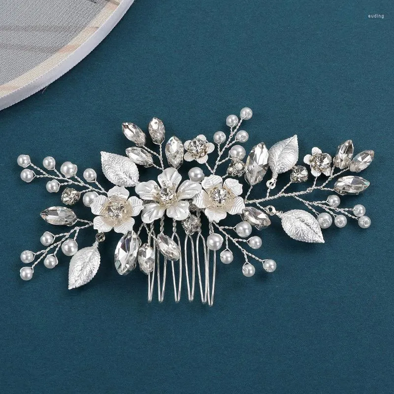 Hair Clips Luxury Exquisite Handmade Bridal Comb Pearl Rhinestone Alloy Flower Crystal Women Accessories Prom Travel Wear Gift