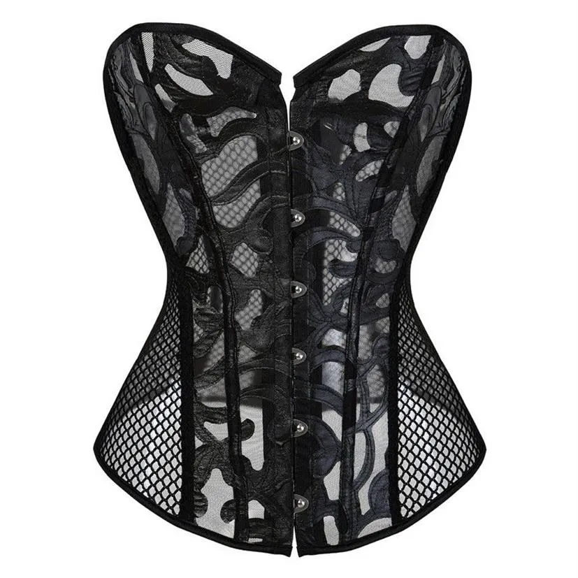 Corsetto in rete di pizzo taglie forti Bustier S-6XL Nero Bianco Ultra leggero Scava fuori rete per pesci Corsetto overbust senza volant185r