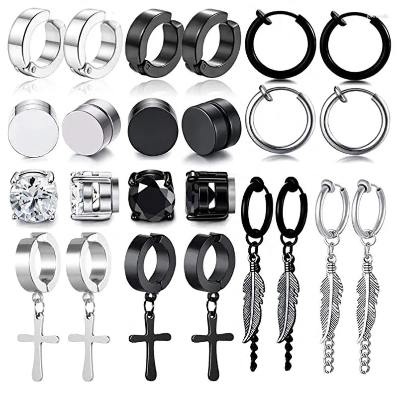 Ohrstecker WKOUD 1 Paar/12 Paar Edelstahl nicht durchbohrt magnetisch Herren Damen CZ Clip-on Federanhänger Set