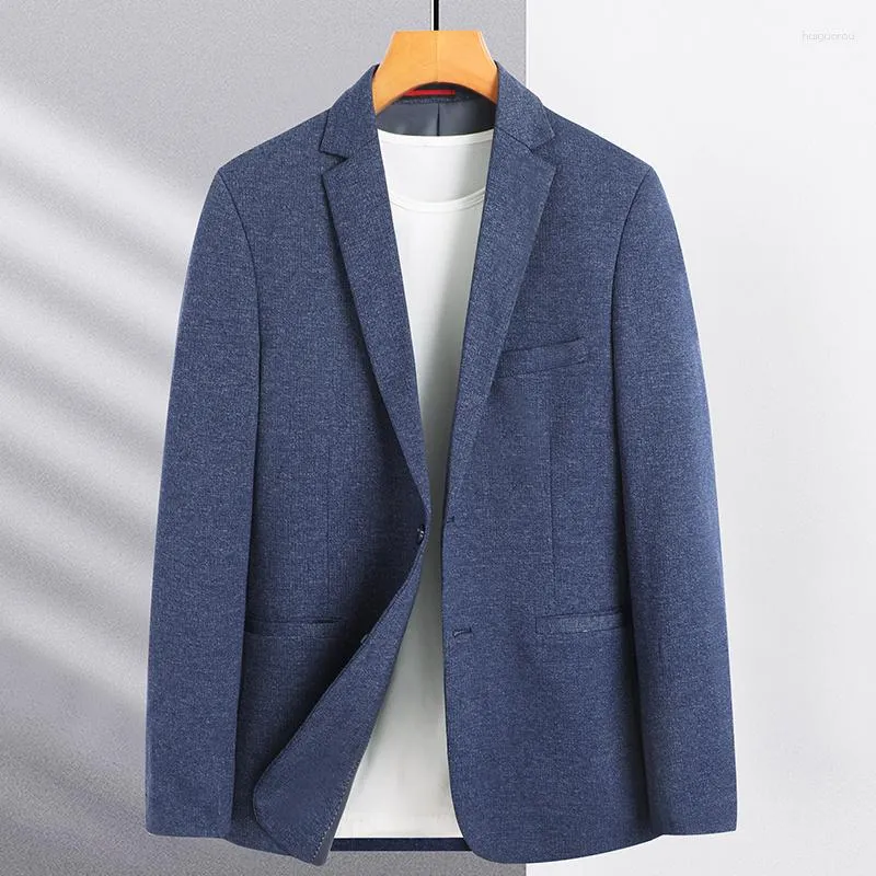 Ternos masculinos fino ajuste blazer 2024 primavera e outono homens fino moda clássica elasticidade tricô inteligente casual masculino jaqueta formal