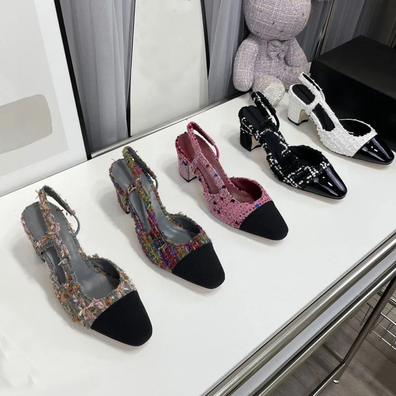 Letnie plażowe sandały designerskie buty swobodne sandały Moda 100% skórzana buty Pas Pas Passak Grube Obcasy Baotou Lady Work Work Doman Buty Buty Duży rozmiar 34-42 z pudełkiem