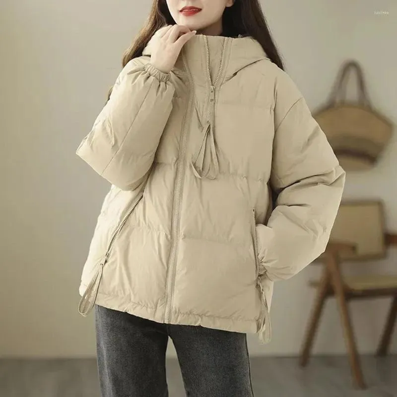 女性のトレンチコート冬のタートルネックコットンジャケット女性韓国の濃い暖かいパーカールーズジッパーフードコートハラジュクソリッドカジュアルパフ