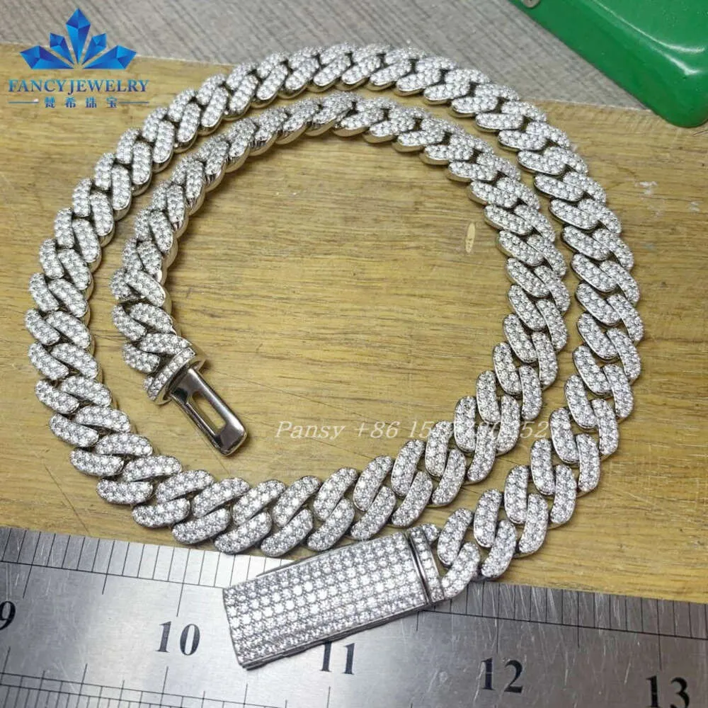 Design hiphop smycken 8-20mm 925 Sterling Silver Micro Paled VVS Moissanite Iced Out Cuban Link Chain Necklace