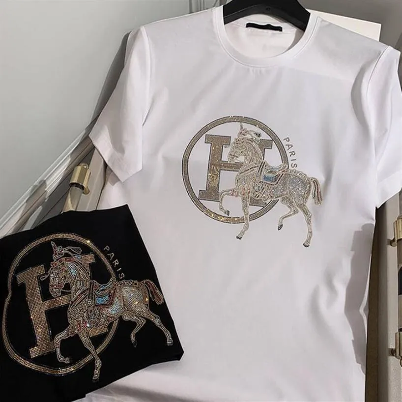 T-shirts pour hommes Station européenne T-shirt pour hommes à manches courtes Diamant Golden Horse Tendance Section mince Cool Col rond 287a