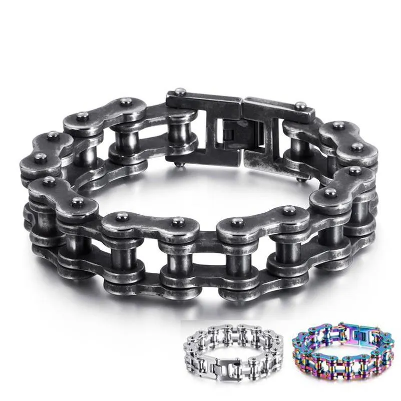 19mm Heavy Punk Rock Men's Rainbow Blue Bike Biker Motorcycle Chain Bracelet Jewelry Black titanium steel Bicycle Bracelet Ba216u