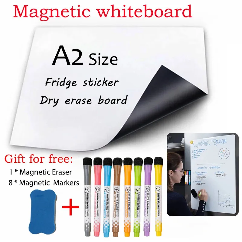 Tableau blanc adhésif magnétique avec 8 feutres pour tableau blanc et un  effaceur 