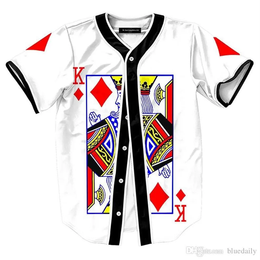 Carte da gioco estive T-shirt Camicia cardigan da uomo Maglietta aperta con bottoni stampati Poker K per uomo207C