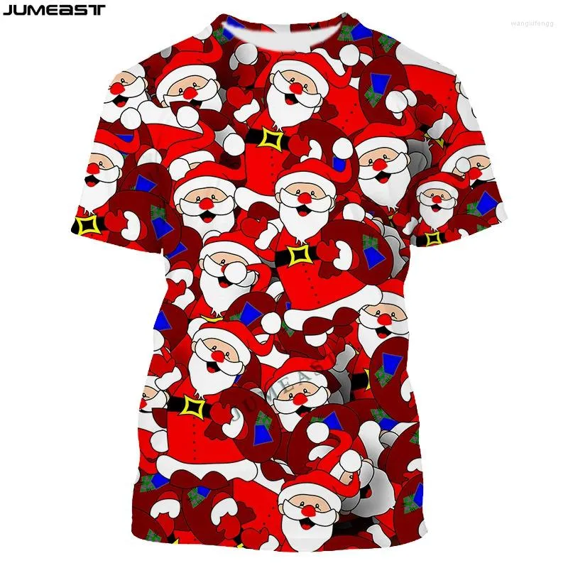 Мужские футболки Jumeast Бренд Мужчины Женщины Футболка с 3D принтом Веселого Рождества Санта-Клауса Рубашка с коротким рукавом в стиле хип-хоп Спортивный пуловер Топы Футболки