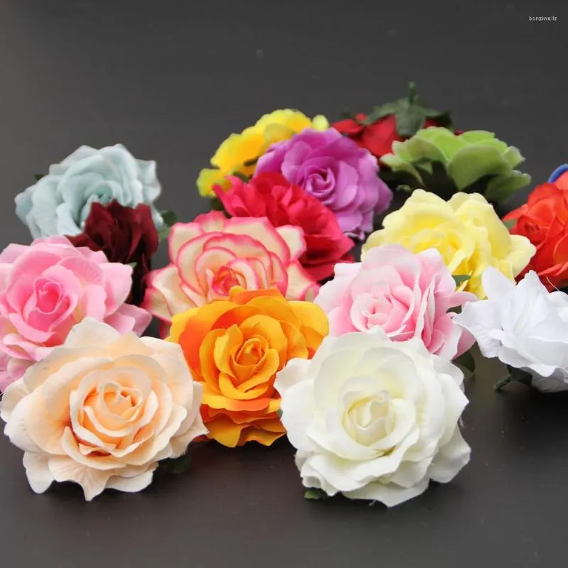 Fleurs décoratives LOT 10 pièces 10 cm velours Rose têtes de fleurs artificielles mariage fête d'anniversaire Table décoration mur arc faux Flores