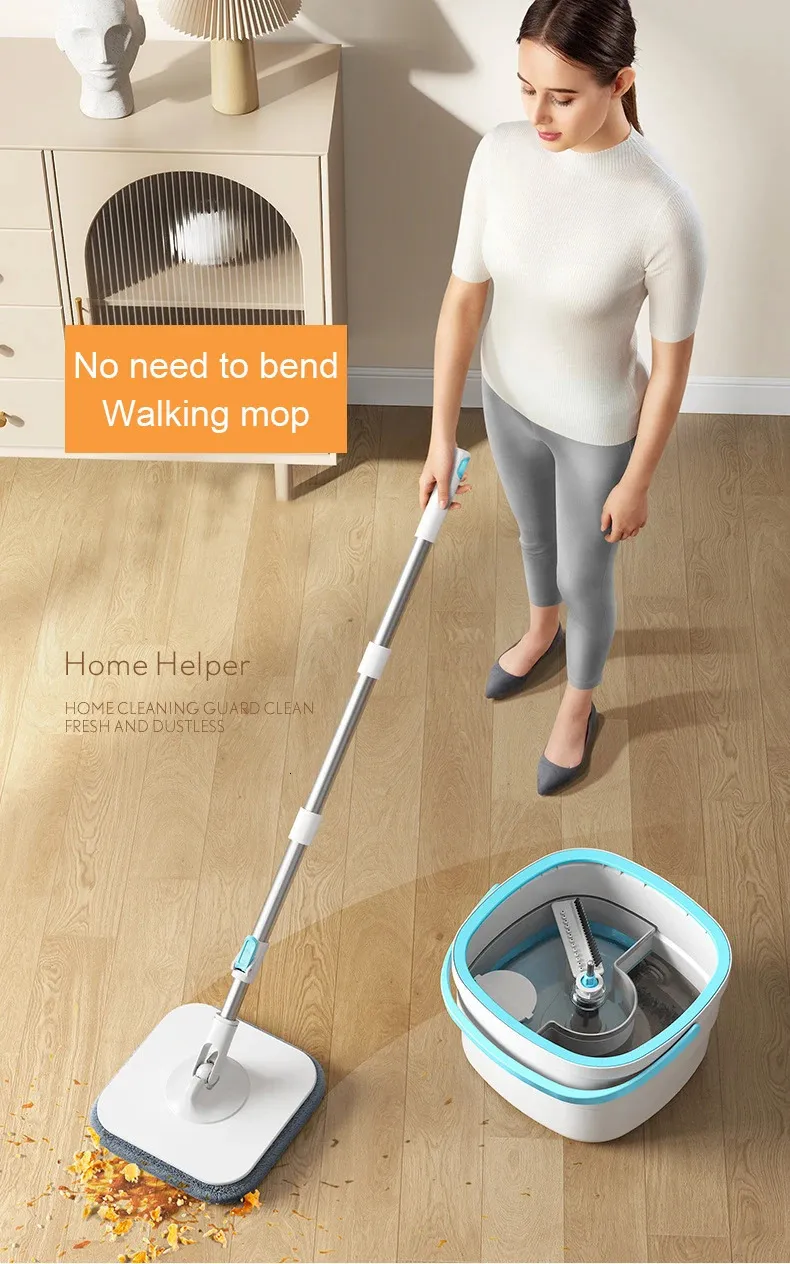 360ﾰ Spin Mop with Bucket Clear Water Separation Floor Cleaning Mops Set Lazy Hand-Free Squeeze Household Tools Microfiber Cloth