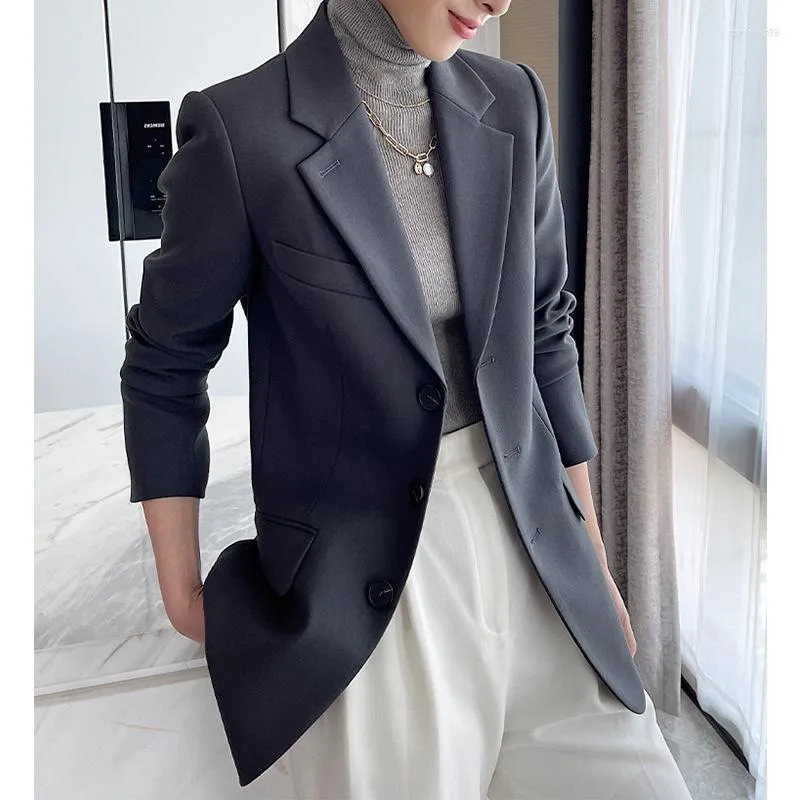 Jaquetas femininas cinza terno casaco para mulheres 2023 primavera e outono moda textura casual top