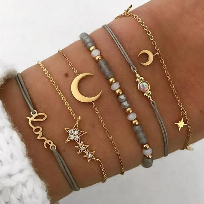 Stainless steel sun and moon bracelet with heart-shaped magnet - AliExpress