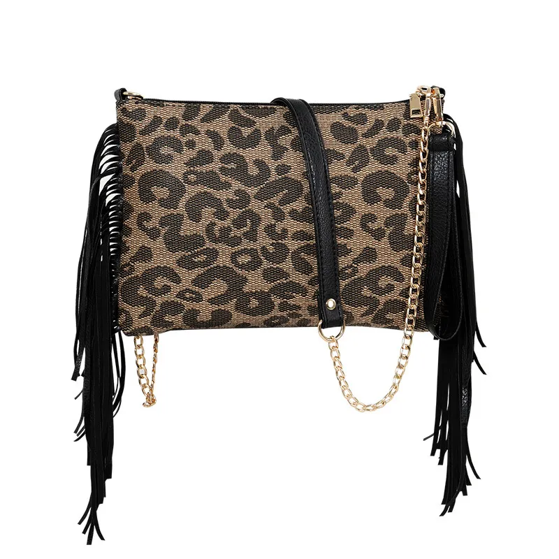 Moda leopardo impressão crossbody sacos para mulheres borla couro do plutônio ombro saco do mensageiro senhoras pulseira bolsas bolso de mujer