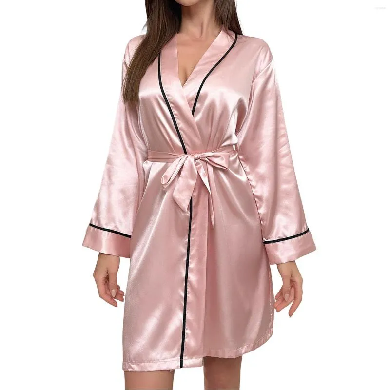 Vêtements de nuit pour femmes Femme Patchwork Long Peignoirs Dames Chemise de nuit Satin Soie Robe de chambre Peignoir pour femmes Kimono Robe Pyjamas