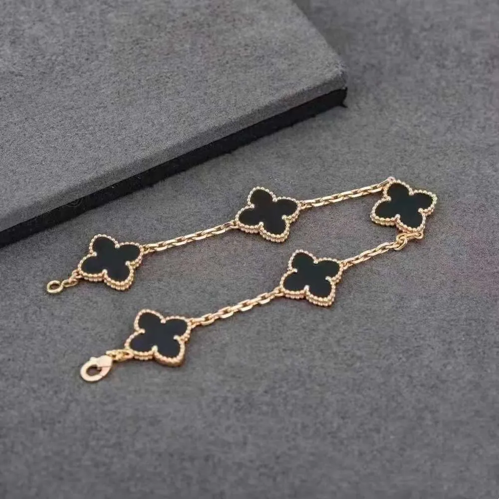 Vanish Designer Lucky Fourleaf Clover Five Flower Womens Color Gold Inclado Black Agate