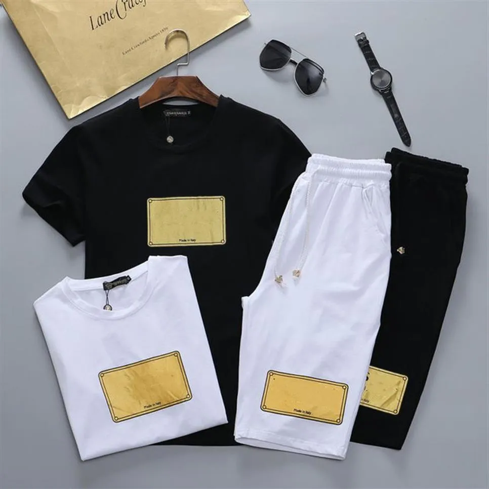 Summer Suit T Shirt Gold Signature Seal Leisure Men Short Sleeve Shorts249U