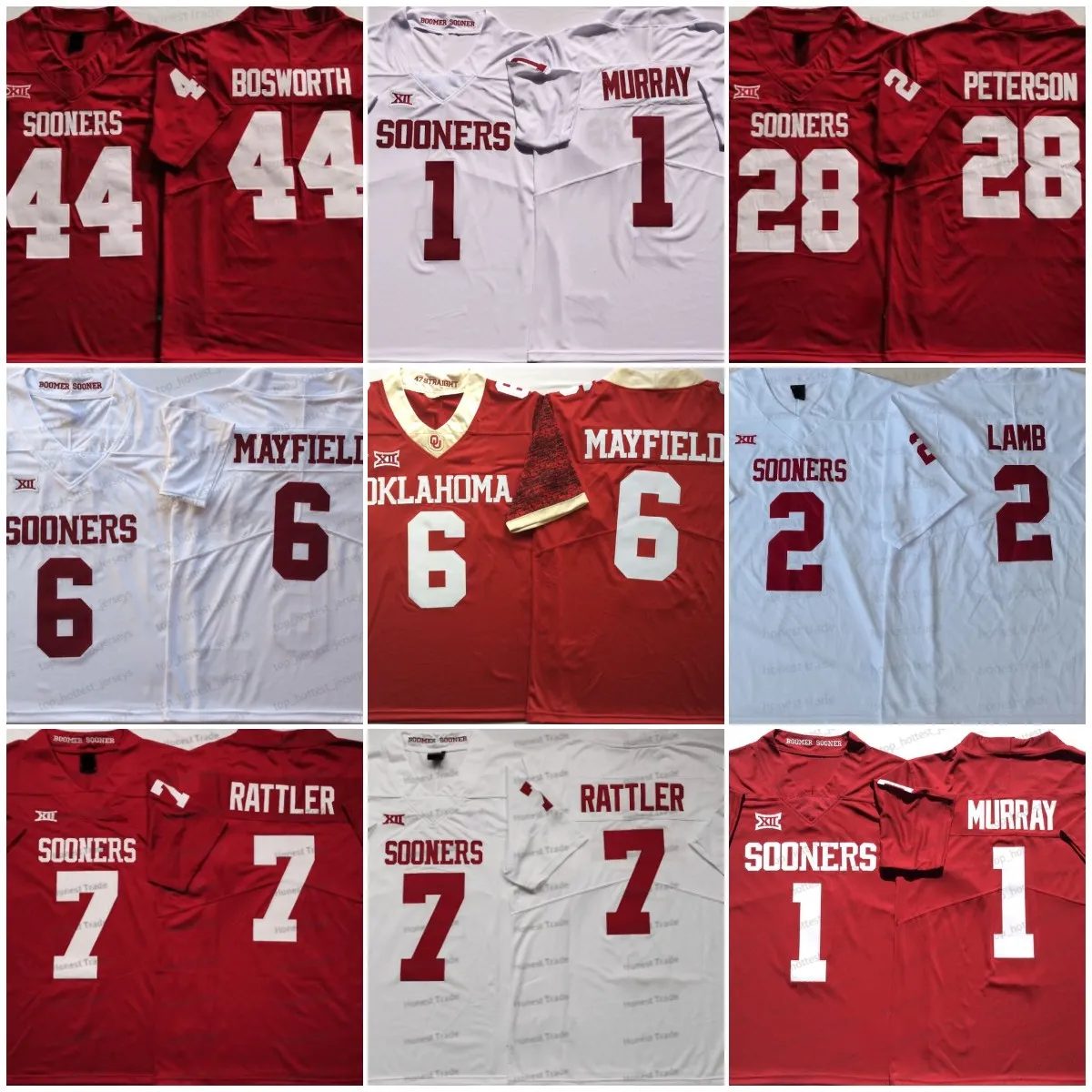 28 Adrian Peterson voetbalshirts 6 Baker Mayfield 44 Brian Bosworth 1 Kyler Murray College voetbalshirts Heren 150e