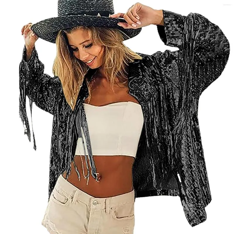 Damesjassen Dames Fringe Jacket Disco Thema Modieus en schattig Pailletten Warme winterkleding voor dames Lichtgewicht jurk