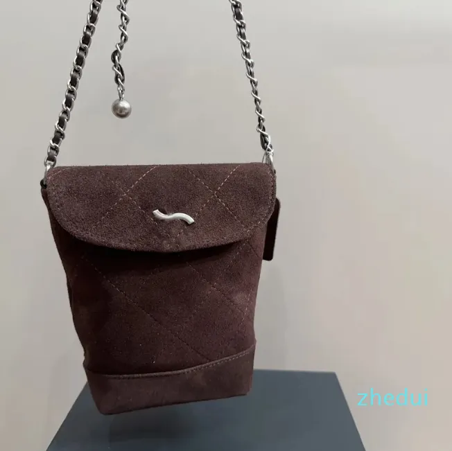 Dames luxe merktas Suède telefoontas Kleine zilveren bal Vintage ketting Verstelbare schouderriem Crossbodytas Prachtig en klein