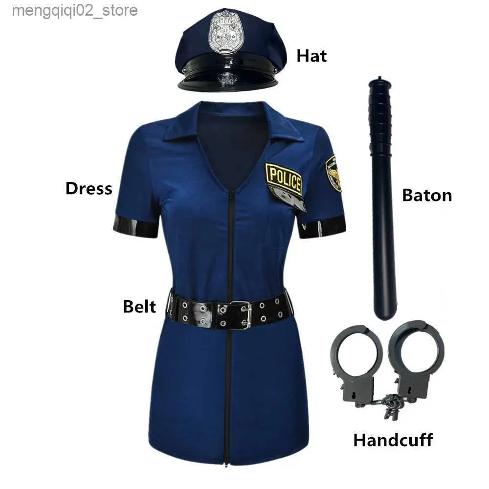 Costume a tema 2023 Donna sexy Polizia Come Donna Tentazione erotica Donna Cop Outfit Halloween Cosplay Fancy Party Dress Stage Performance Q231010