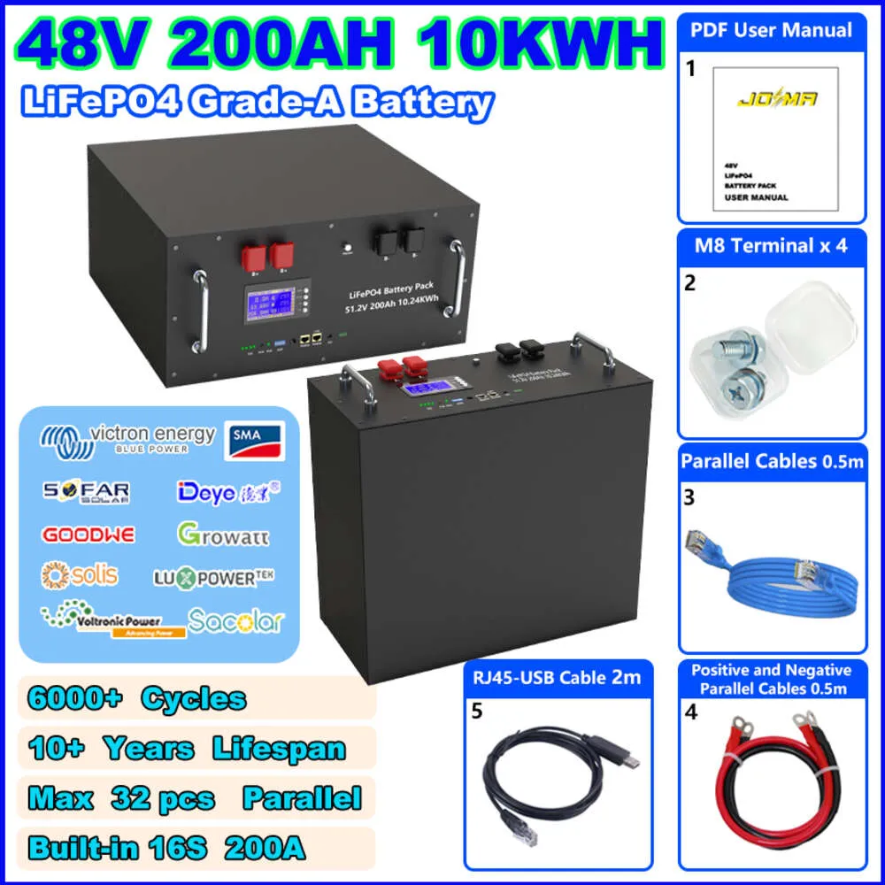 LifePO4 48V 100AH 200AHバッテリーパック51.2V 5KWH 10KWH 100％フル容量グレードAセルRS485 CAN通信MAX 32並列