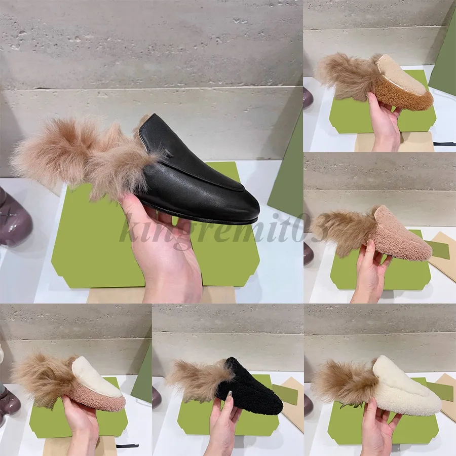 Princetown Mules Designer Damen Hausschuhe Pelz Loafers Leder Wolle Sandalen Winter Warme Flats Metallkette Spitze Samt Slides
