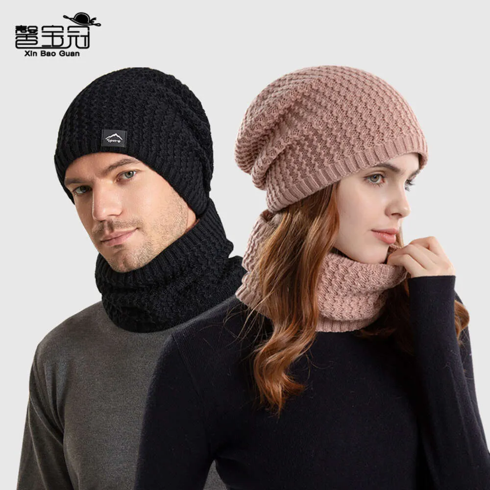 9982 Inverno de pelúcia quente de malha para homens e mulheres universal chapéu de proteção de orelha fria e conjunto de colarinho