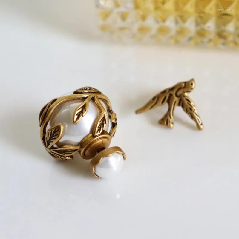 Stud Earrings Vintage Do Old Bird Leaves Fashion