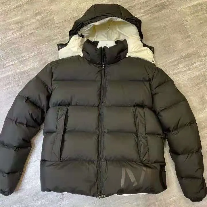 Monclear Mens Designer Down Puffer Coat With Short Hood Appliques