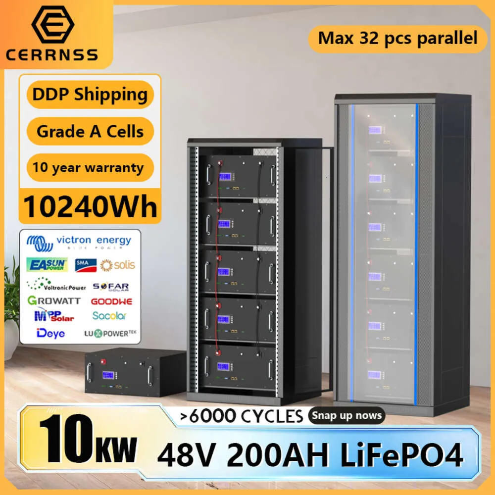 48V 200Ah LiFePO4 Lithium Battery 51.2V 10240Wh Built-in 200A BMS Grade ...