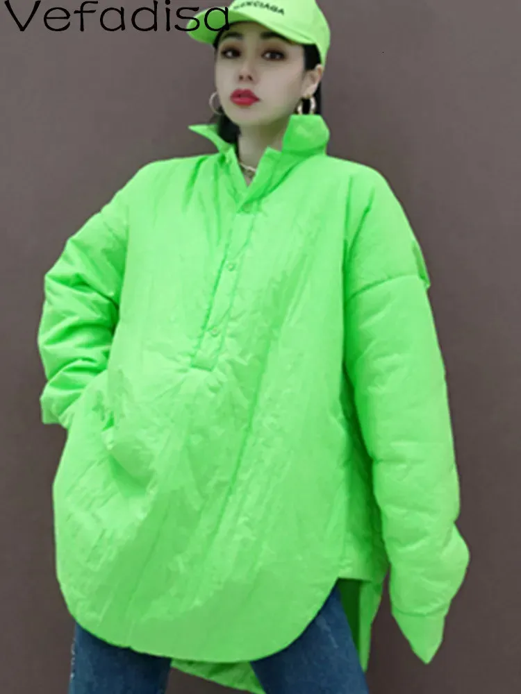 Mujer Down Parkas Vefadisa Primavera Otoño Solapa Jersey Abrigo Suelto Color Sólido Engrosamiento Parches Chaqueta Verde LHX3987 231009