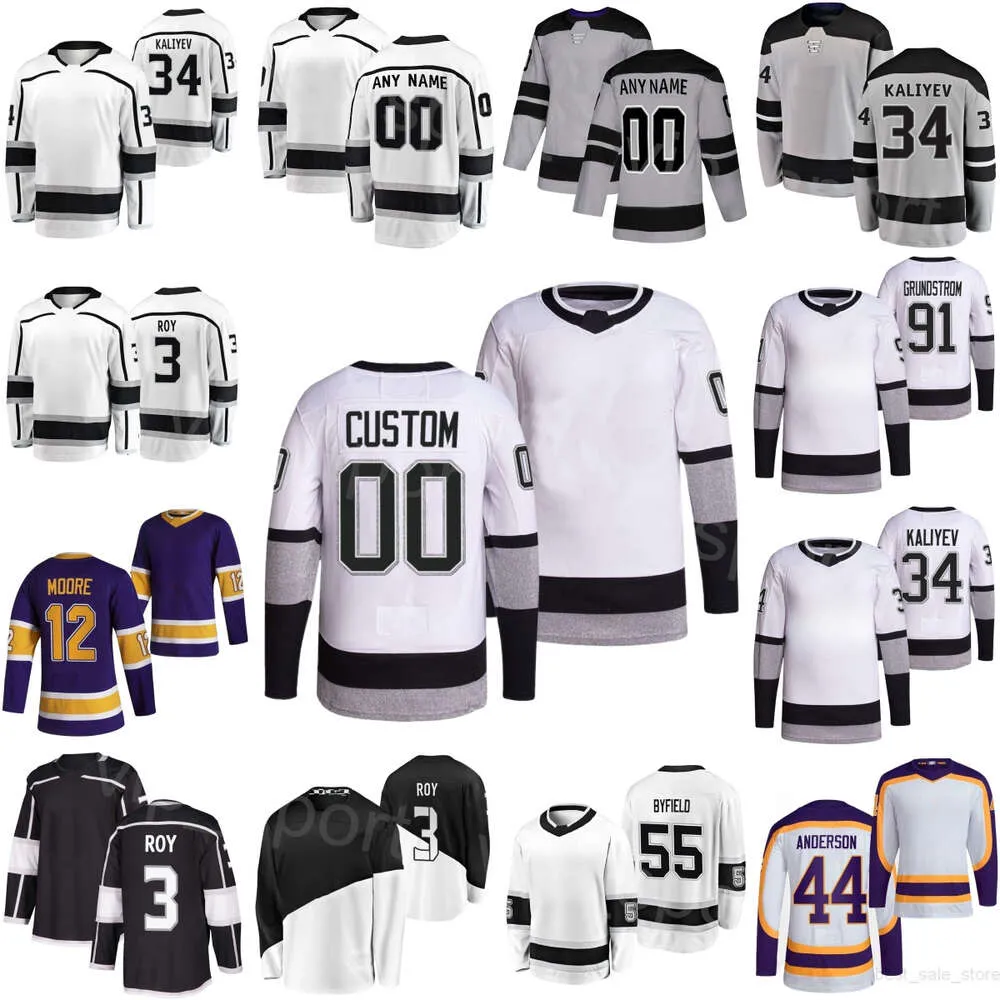 Stadion Hockey Reverse 91 Carl Grundstrom Jerseys 29 Pheonix Copley 12 Trevor Moore 34 Arthur Kaliyev 3 Matt Roy 55 Quinton Byfield 44 Mikey Anderson Kids Man Woman