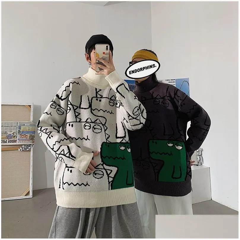 Suéteres masculinos Suéteres masculinos Jacquard Casual Suéter Solto Moda Outono / Inverno Gola Alta Tops Oversized Cartoon Impresso Y2K Casal U Otuzy