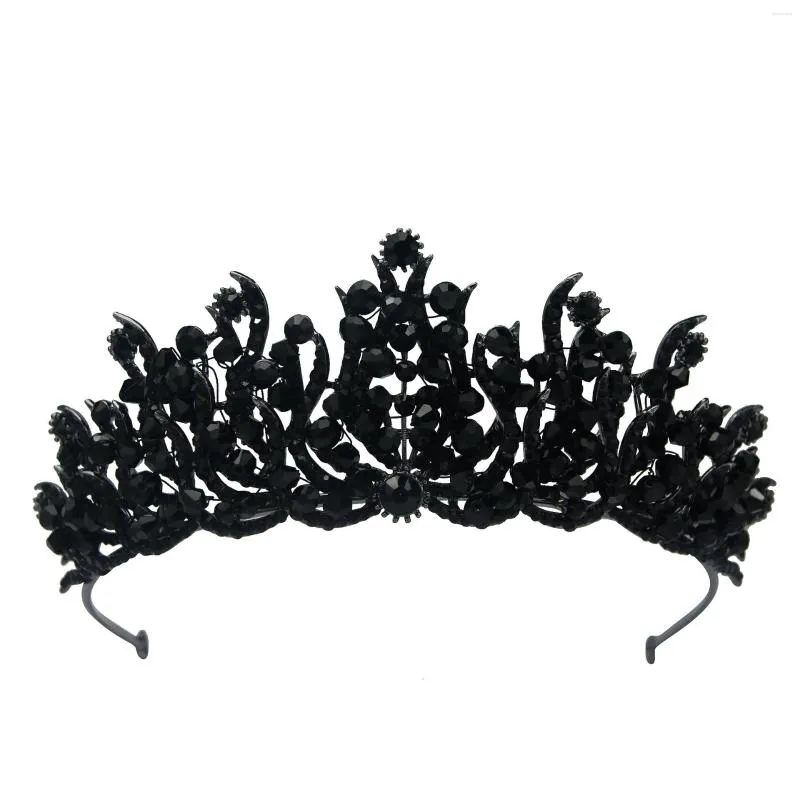 Pinces à cheveux diadèmes de mariée en cristal noir, couronnes de sorcières pour femmes, Costume en strass vert, diadème de concours européen, accessoires de mariage