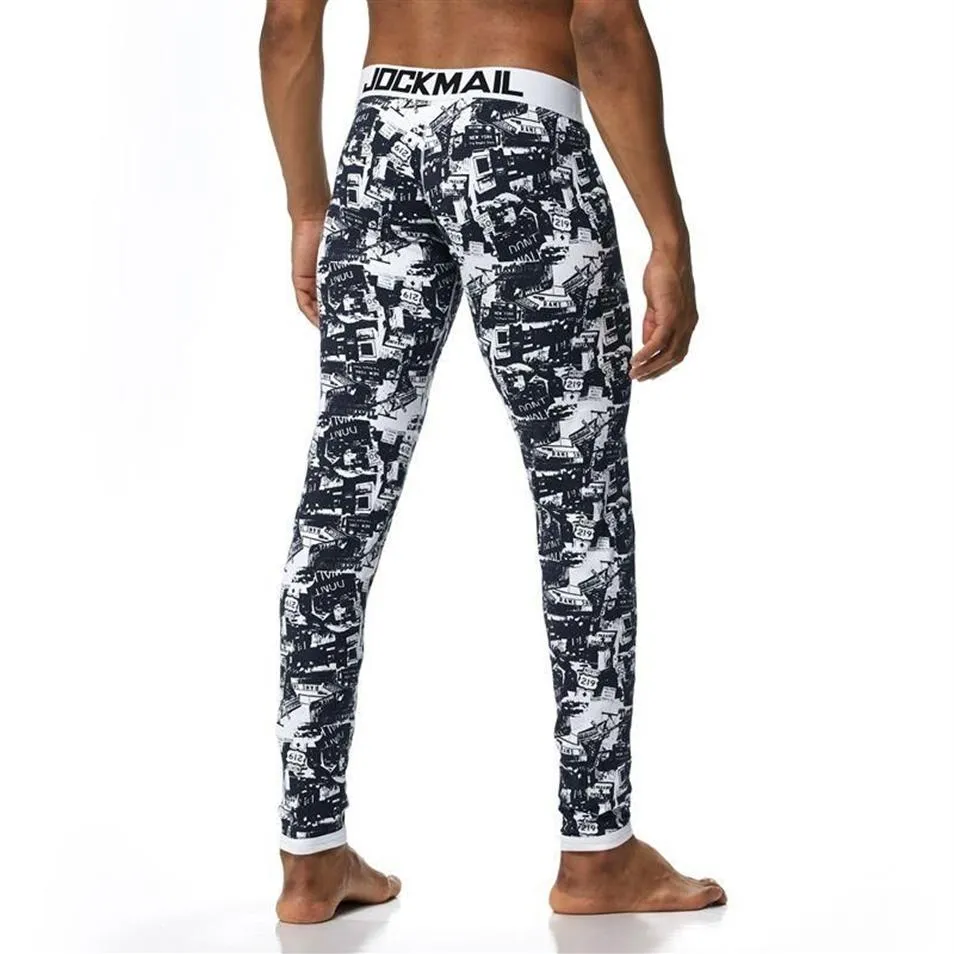 Erkek termal iç çamaşırı Jockmail Uzun Johns Mens Moda Şerit Baskı Gökkuşağı Yaprak Deseni Termo Pantolon Taytlar Underpant2992