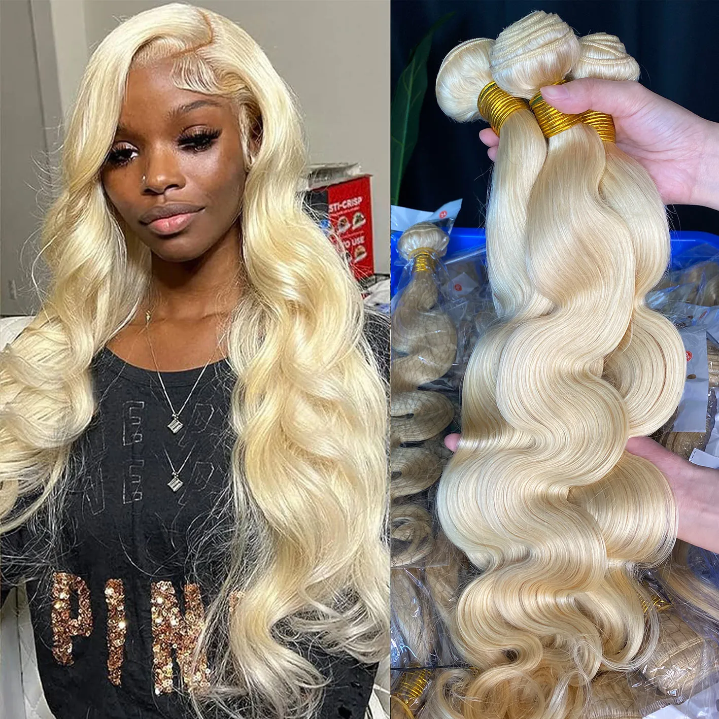 Top Qualité Péruvienne Malaisienne Indien Cheveux 613 Blonde Vague de Corps Ondulés Extensions de Cheveux 3 Bundles Vente Chaude 100% Brut Vierge Remy Tissages de Cheveux Humains