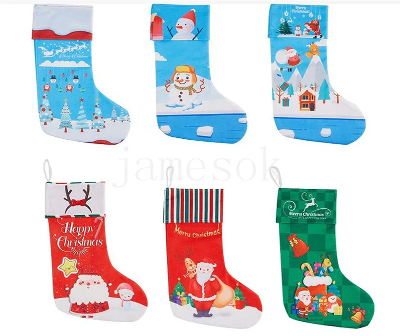 Christmas Decorations socks Childrens Xmas gift bag Cartoon Printed Christmas-stocking kids Christmas-Day decoration DE781