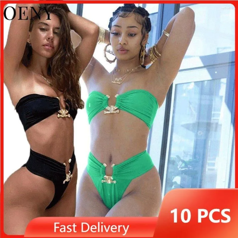 Women's Swimwear Wholesale2023 Sexy 10sets Push Up Bikini Women Metal Bandeau Thong Brazilian Swimsuit Female Bathing Suit O11369