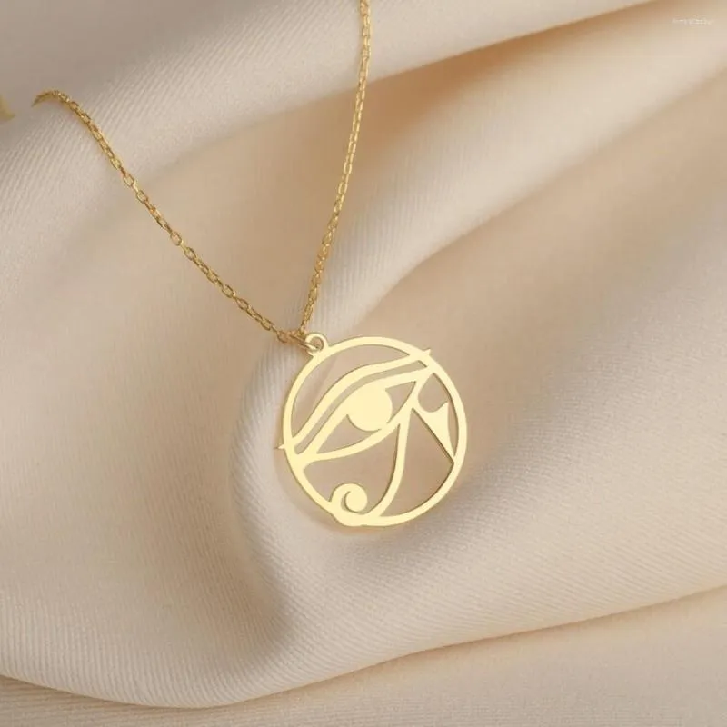 Pendant Necklaces Vintage Stainless Steel Round Eye Of Ra Jewelry For Women Men Egypt Horus Amulet Necklace Egyptian