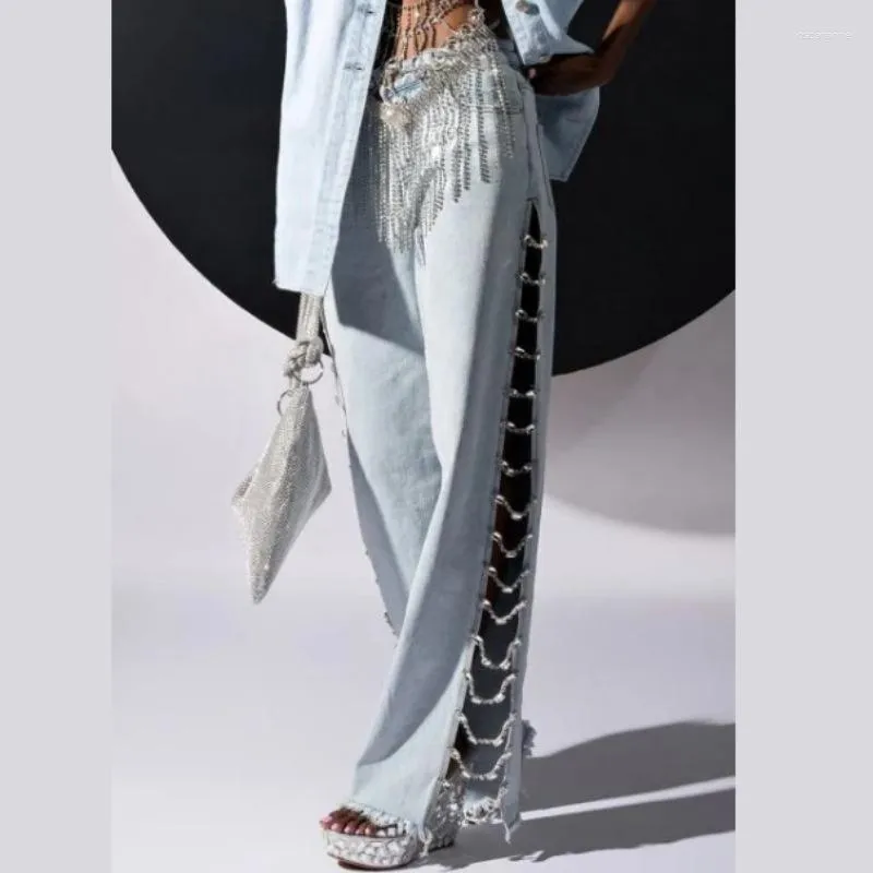 Women's Jeans Hollow Out Cargo Pants 2023 Denim Cotton Design High Waist Women Long Button Loose Straight Trousers Summer Work